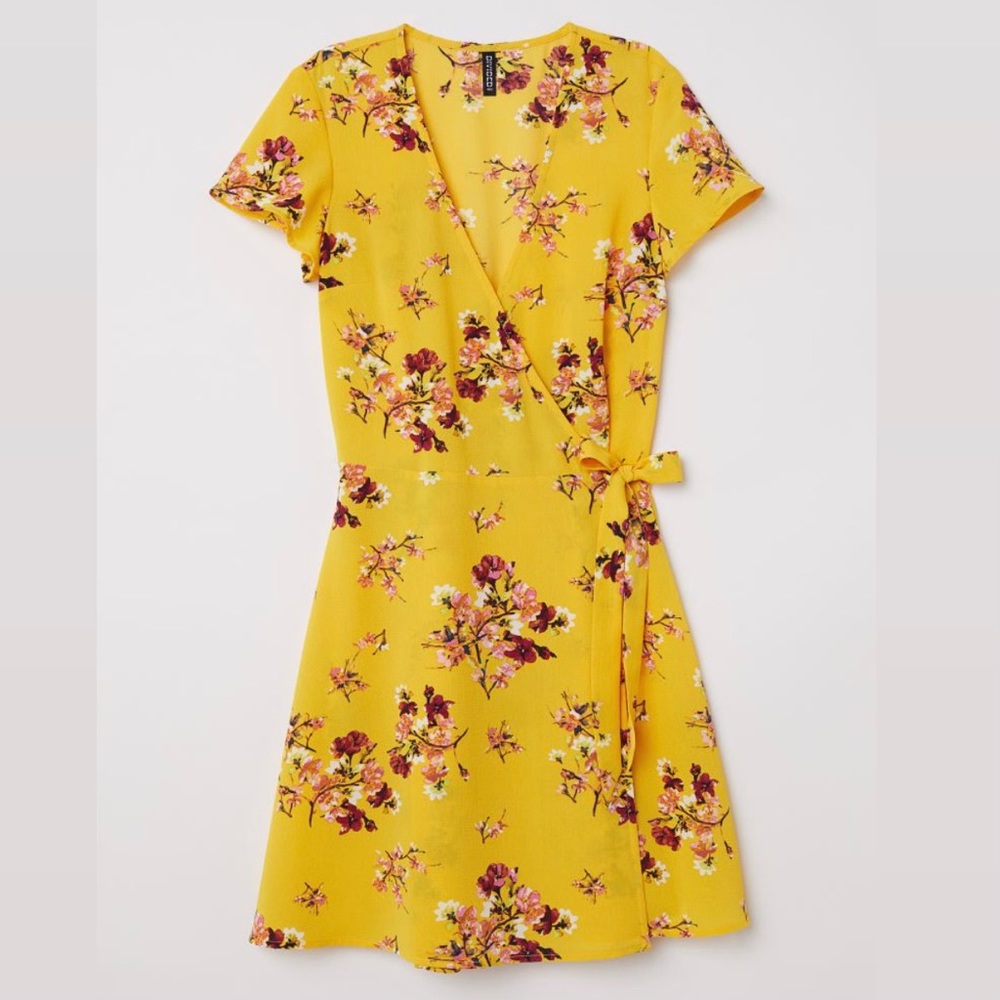 H&M Summer Yellow Floral Patterned Wrap Dress